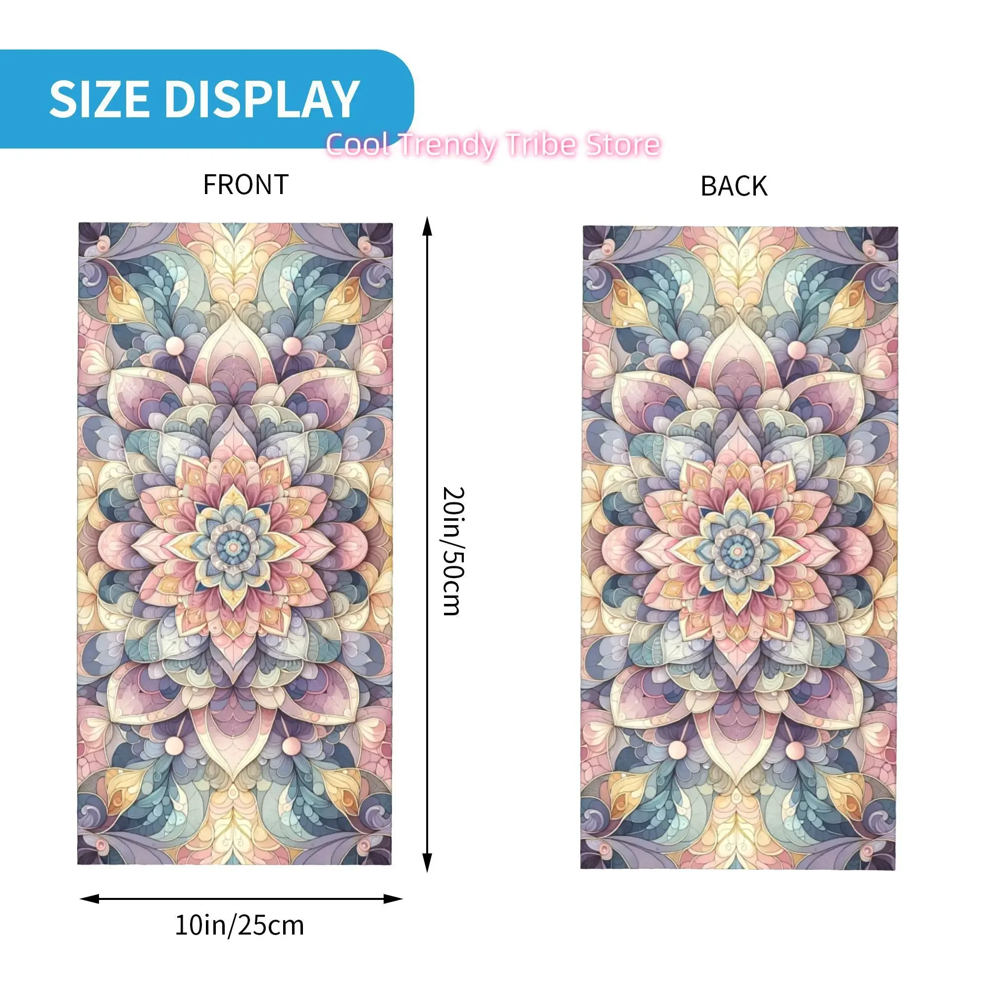 Soft Pastel Mandala Pattern with Symmetrical Floral Motifs in Pink Blue and Yellow Novelty Head Scarf Bandana for Women Boho Flo