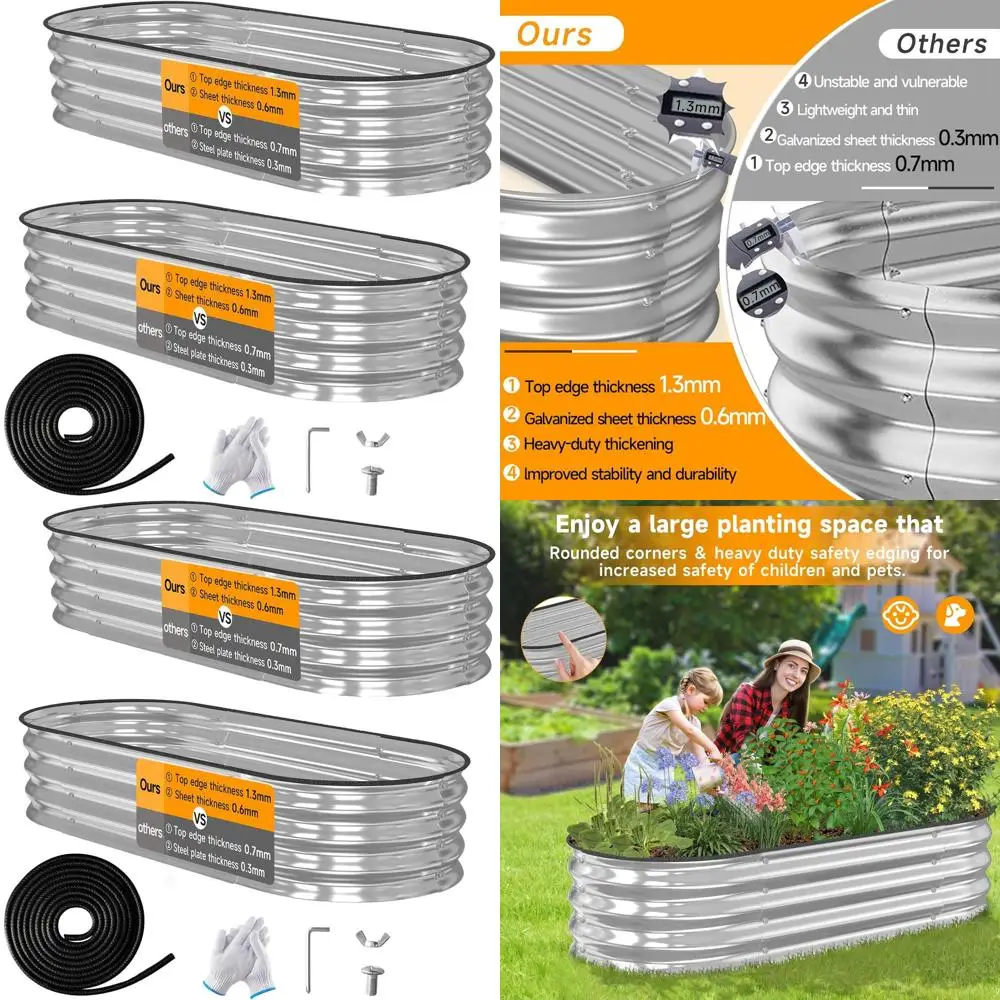 

Прочная оцинкованная овальная грядка толщиной 0,6 мм, 4x2x0,9 м, идеально подходит для выращивания овощей и цветов на открытом воздухе