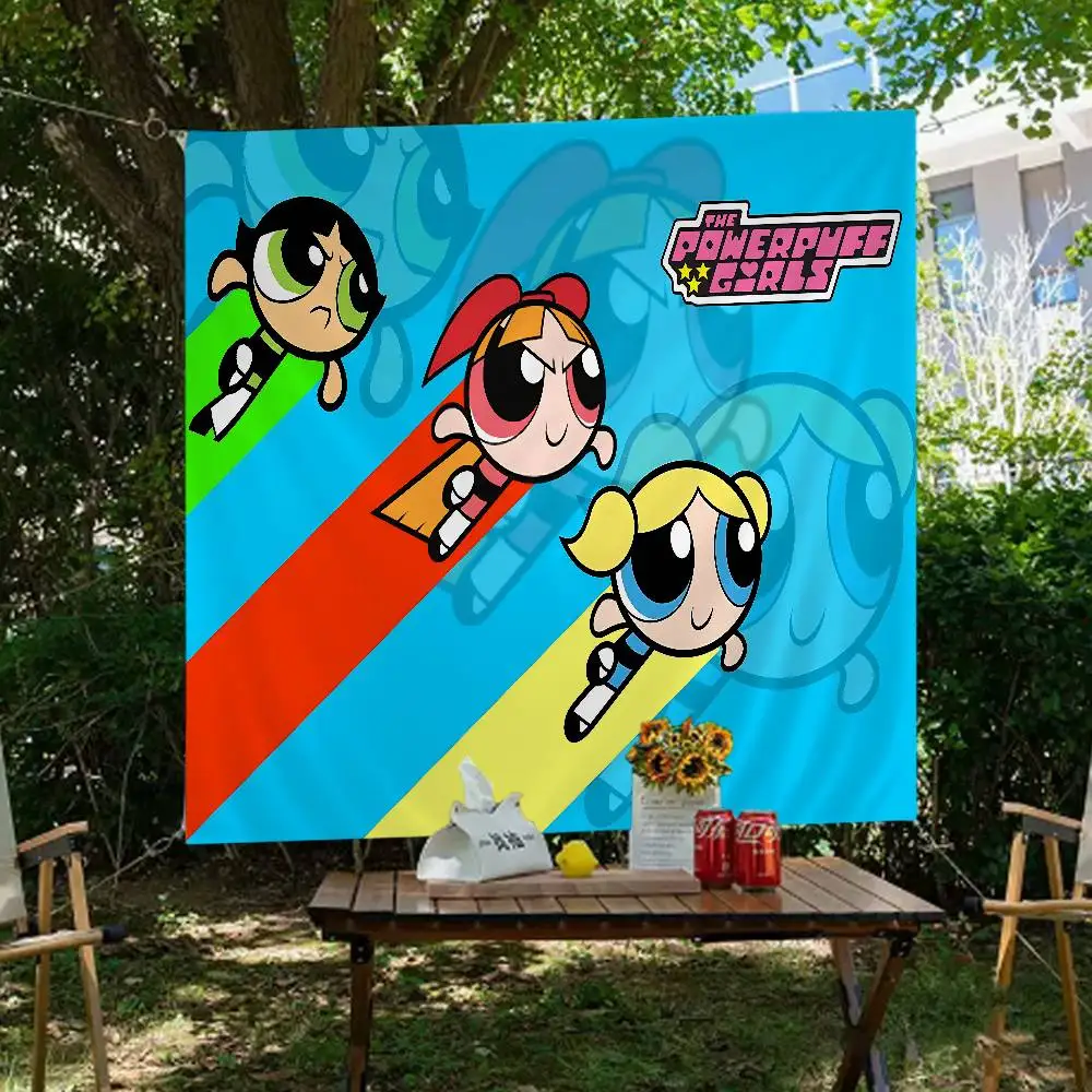 The Cartoon P-Powerpuffs Star Girls Cartoon Flag Art Science Fiction Room Home Decor Wall Hanging Home Decor Banner
