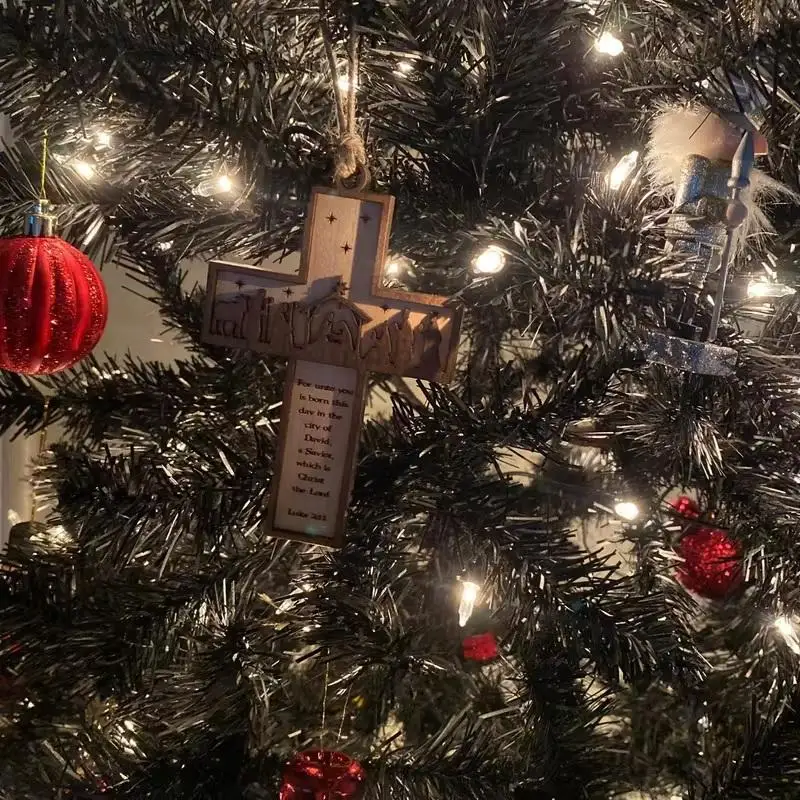 1Pc 3D Nativity Scene Wooden Cross Ornament, Handmade Christmas Tree Decoration, Home And Religious Decoration