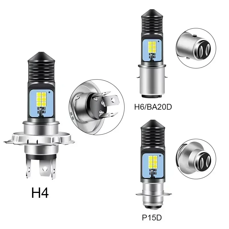For Moped Bike 1/2pcs Motorcycle P15D BA20D H6 H4 Headlight 3030 12MSD LED Light Bulbs Dual Color White Yellow 12-80V 5W