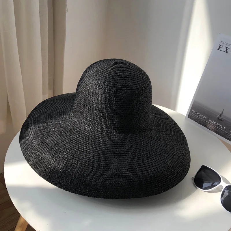 Summer Hepburn Style Sun Hat for Women Girls Vintage Design Straw Hat Sun Protection Solid Color Beach Holiday Big Sun Cap