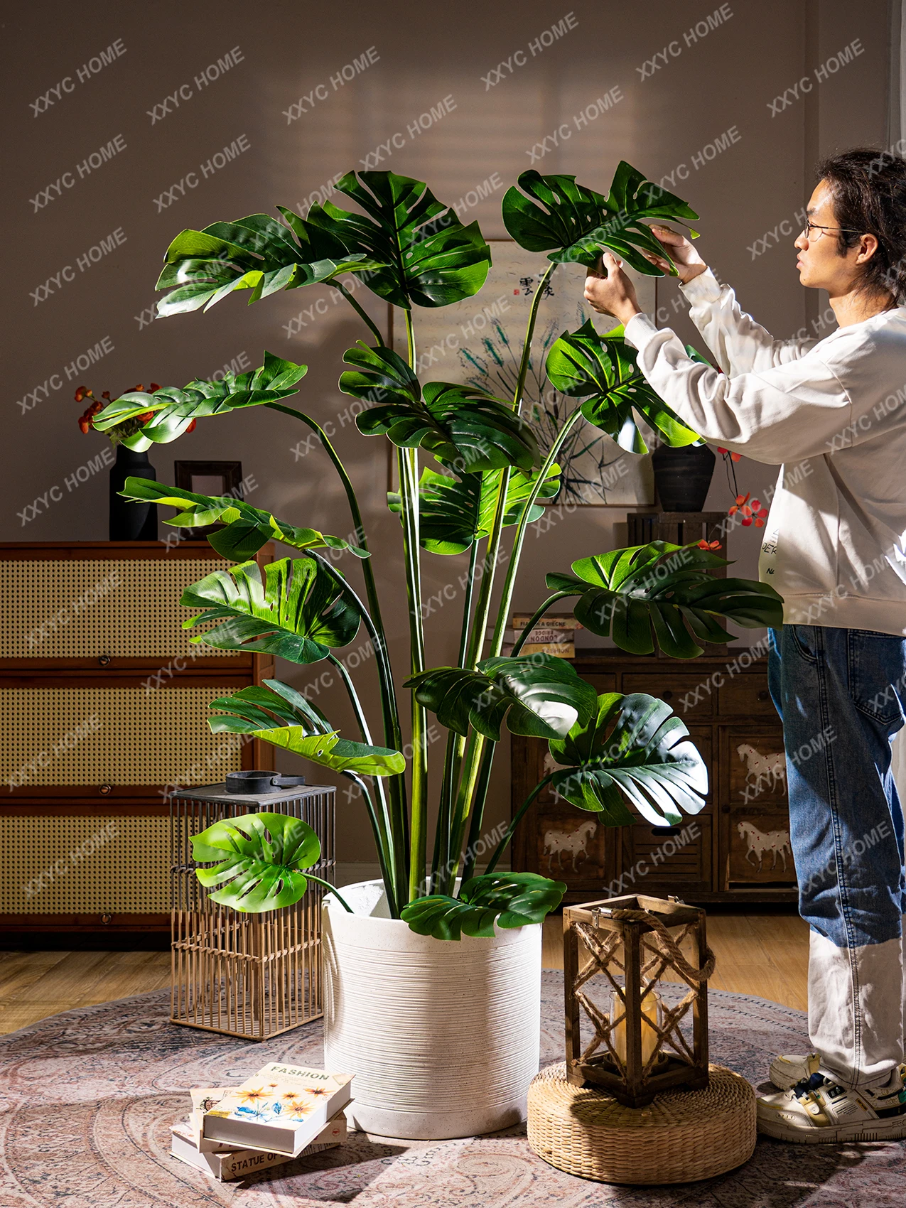 Large Pseudo Tree Large Leaf Monstera Deliciosa Plant Emulational Fake Tree Green Plant Bonsai Indoor Living Room Landscaping