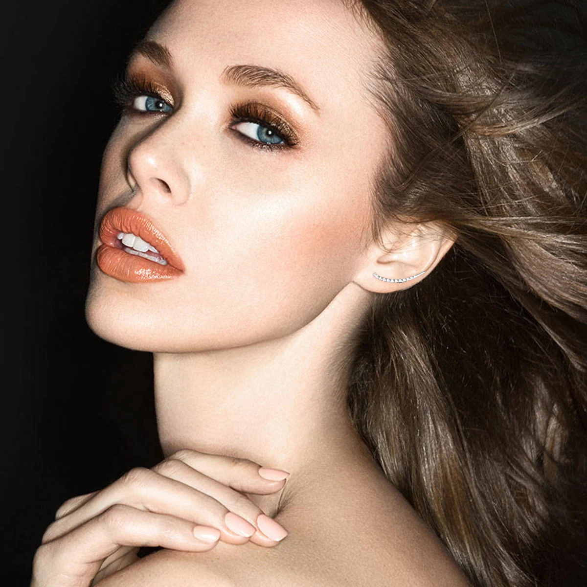 

925 Simple Bar Silver Earrings Sterling Silver Ear Crawler ( Gold)