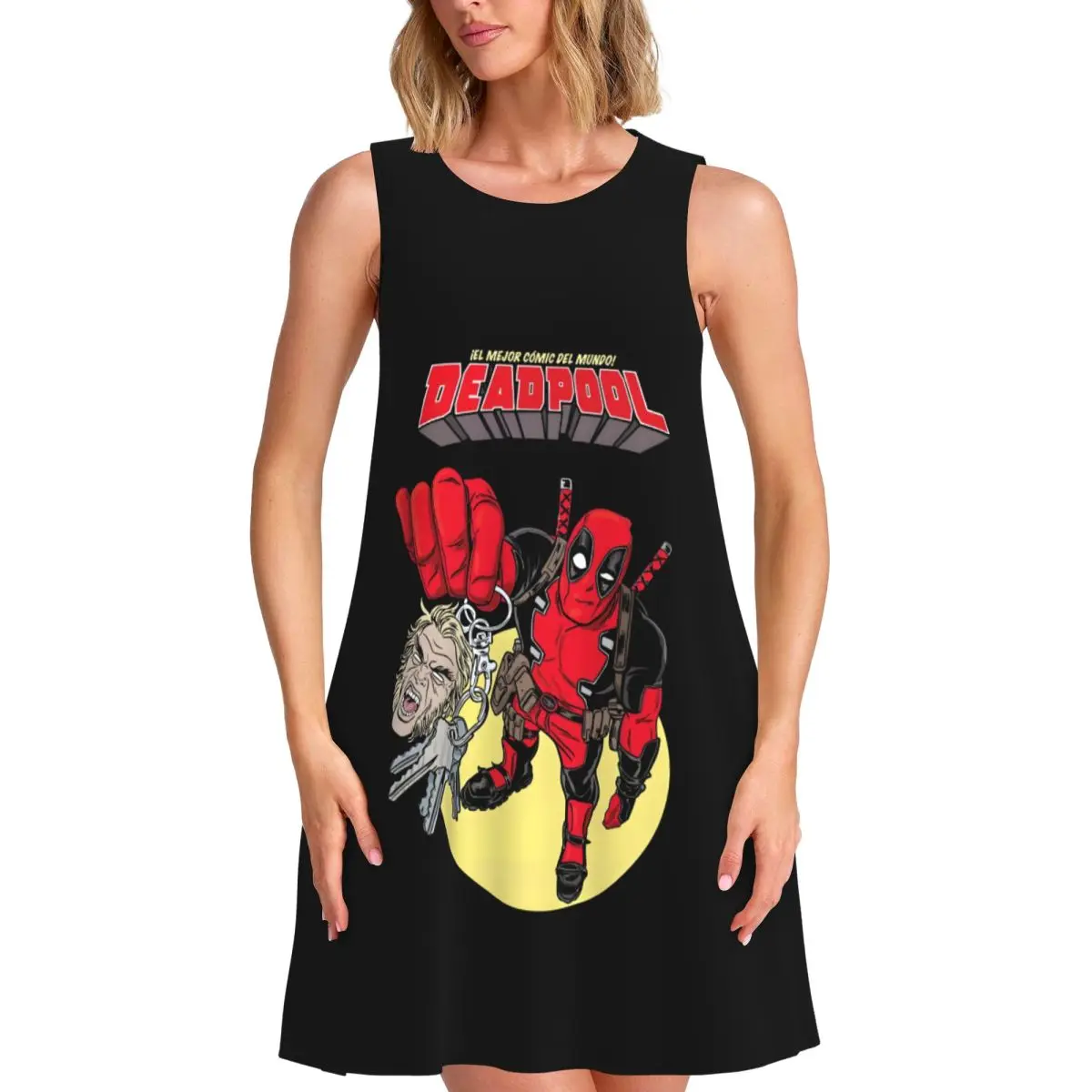 Custom Cool Deadpool Women's Sleeveless Dress Comics Book Sundress Casual Pockets For Travel Beach Dress