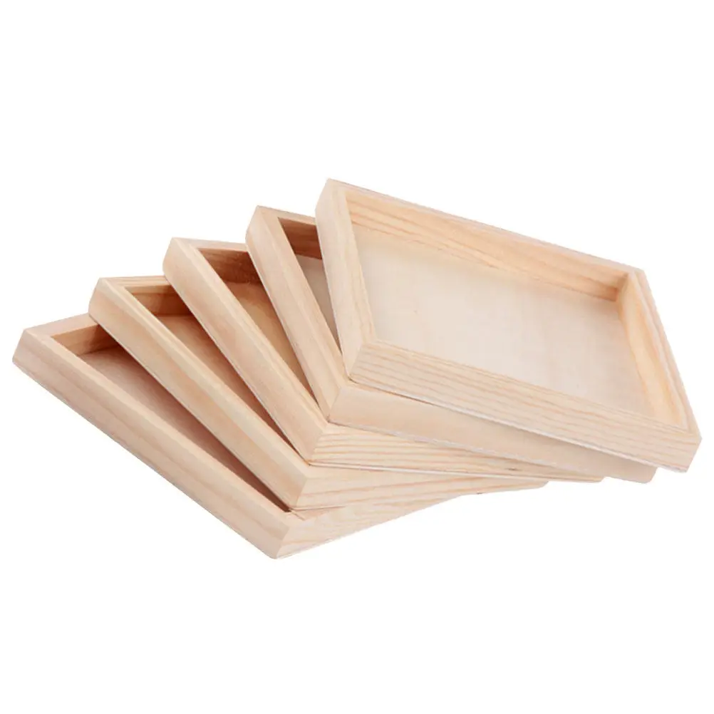 

5Pcs Wood Tray Square Wooden Storage Organizer Sorting Serving Platter 3D Puzzle Storage Tray for Blocks