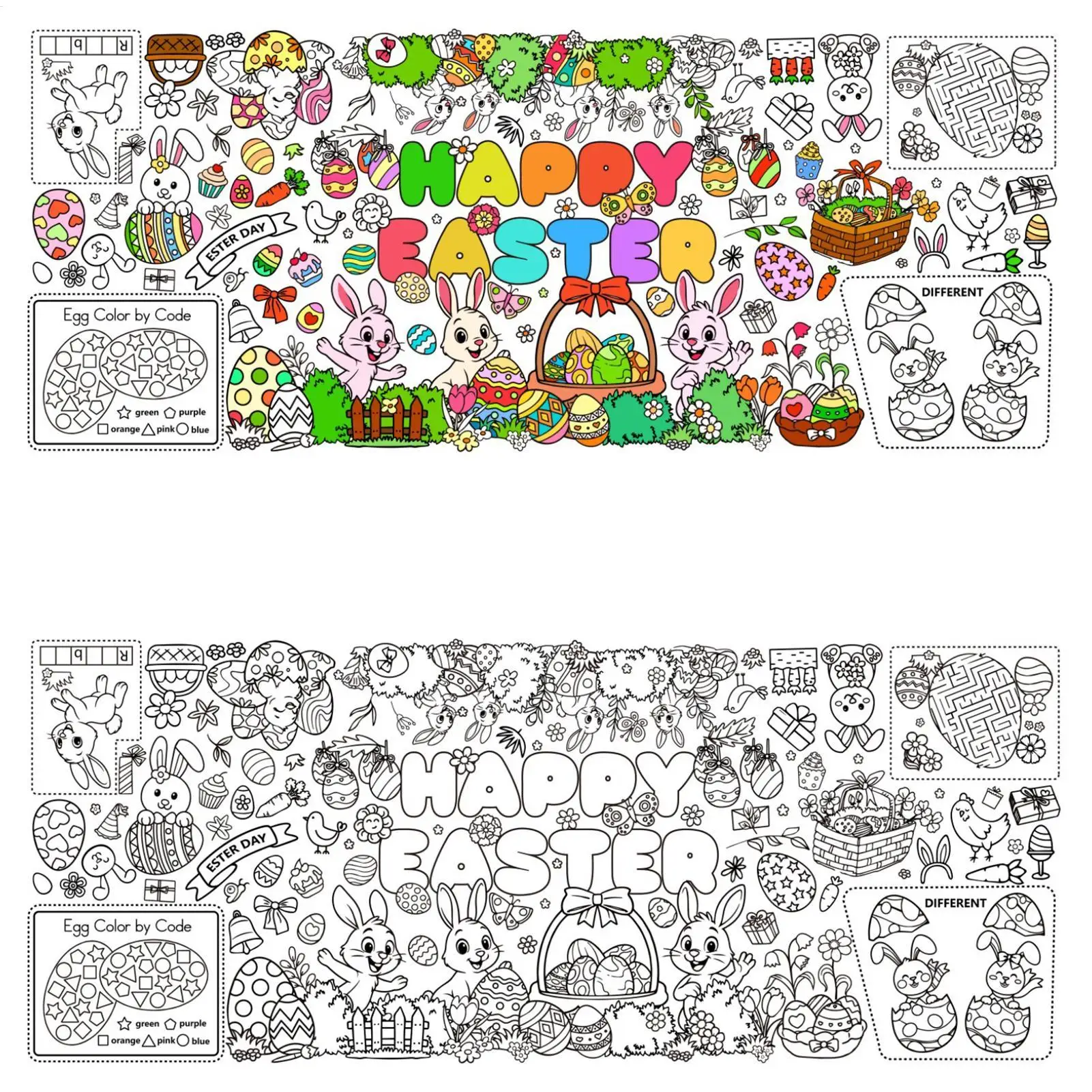 Easter Coloring Page 30 X 72 Inch Large Waterproof Collectibles Coloring Roll Poster For Easter Fall Holiday Family Gathering