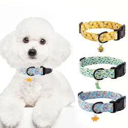 ECP009 pet dog collar,Bee and Dinosaur Printing Collar with Metal Pendant for Dogs Puppy cats