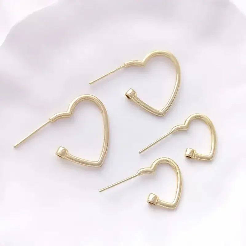 14K Gold Wrapped Zircon Heart shaped Earrings 925 Silver Needle Handmade DIY Pendant Earrings Accessories