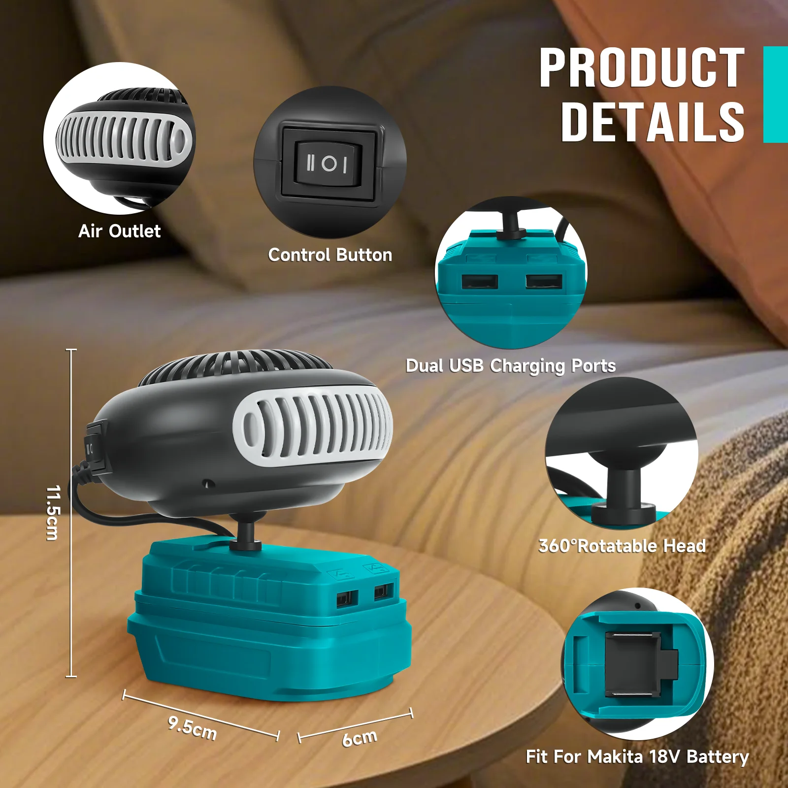 المحمولة الكهربائية الدافئة منفاخ الهواء مروحة سخان الرياح الساخنة والباردة وضع مزدوج مع منفذ شحن USB المزدوج ل دبوس بطارية ماكيتا 18 فولت