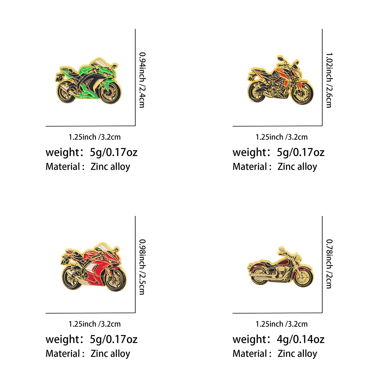 4-teiliges Set Sport-Motorrad Emaille-Pin Vintage Coole Fahrzeug-Brosche Anstecknadeln Abzeichen für Rucksack Zubehör Schmuck Geschenke – Detail 1