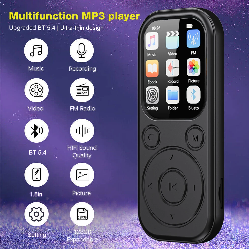 2.0 Inch MP3 MP4 Music Player HiFi Type-C Bluetooth 5.4 Walkman with FM Alarm Clock E-Book Sports Running Walking Music New 2025