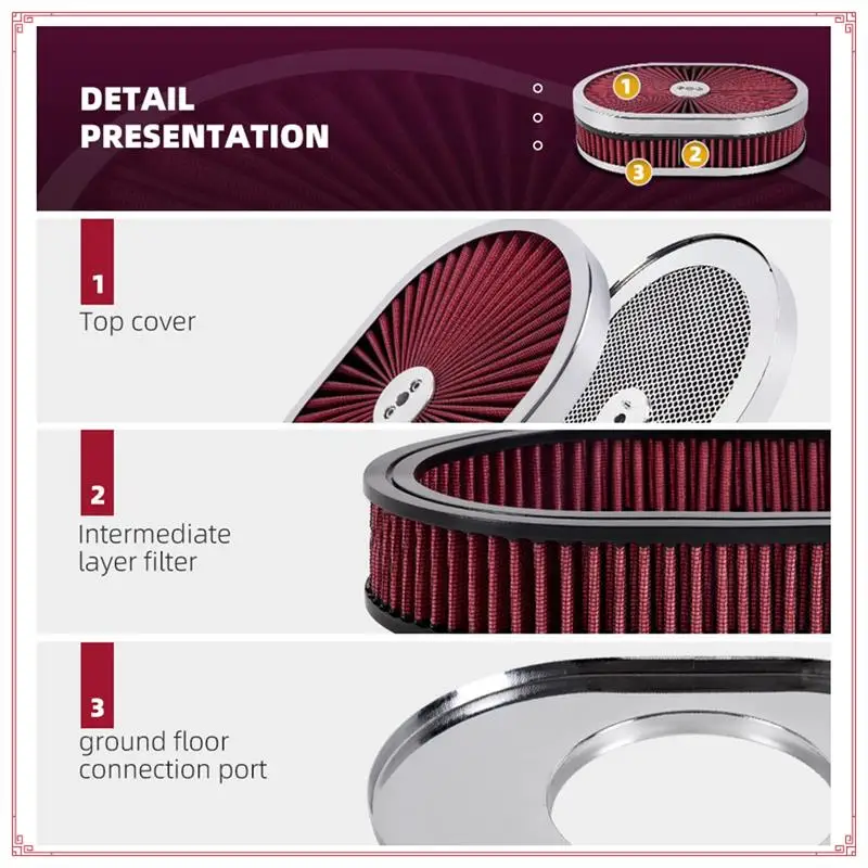 

Автомобильный овальный фильтр для очистки воздуха 12X2 дюйма, очиститель потока воздушного фильтра для интерфейса 5-1/8 дюймов, шея