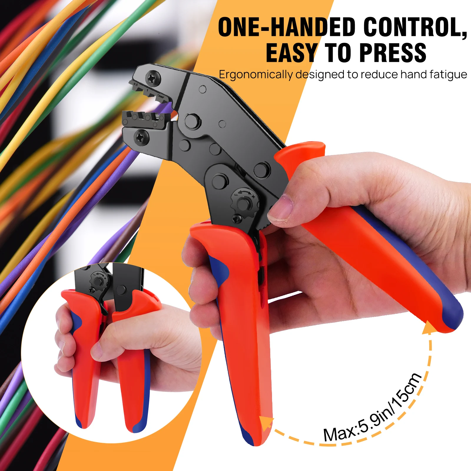 Crimping Tools for Spade Connector - 0.5-1.5mm²/22-16 AWG Electrical Crimping Pliers with 300pcs Cable Brass Wire Terminal