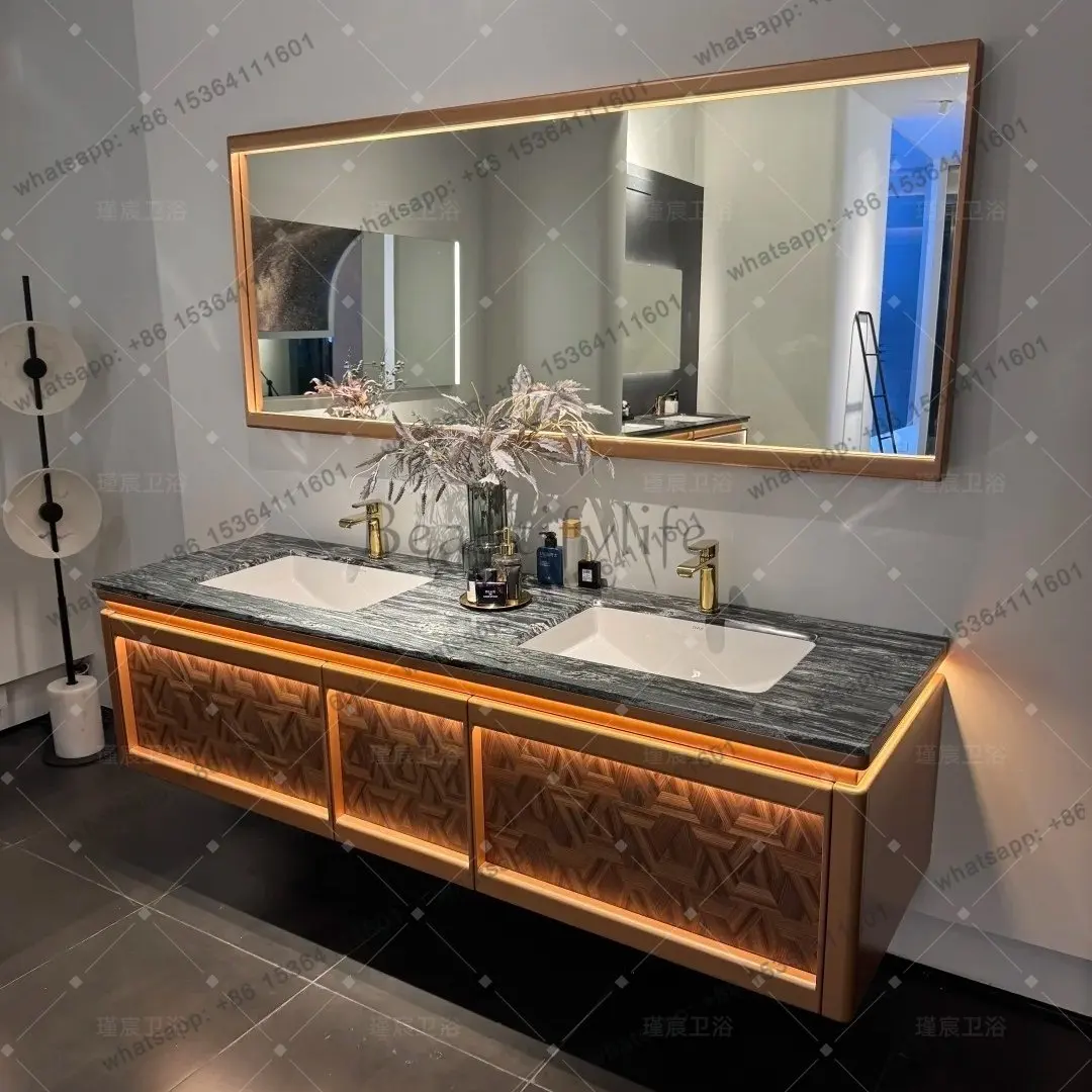 High-end customized Italian double basin bathroom cabinet combination bathroom washbasin wash basin