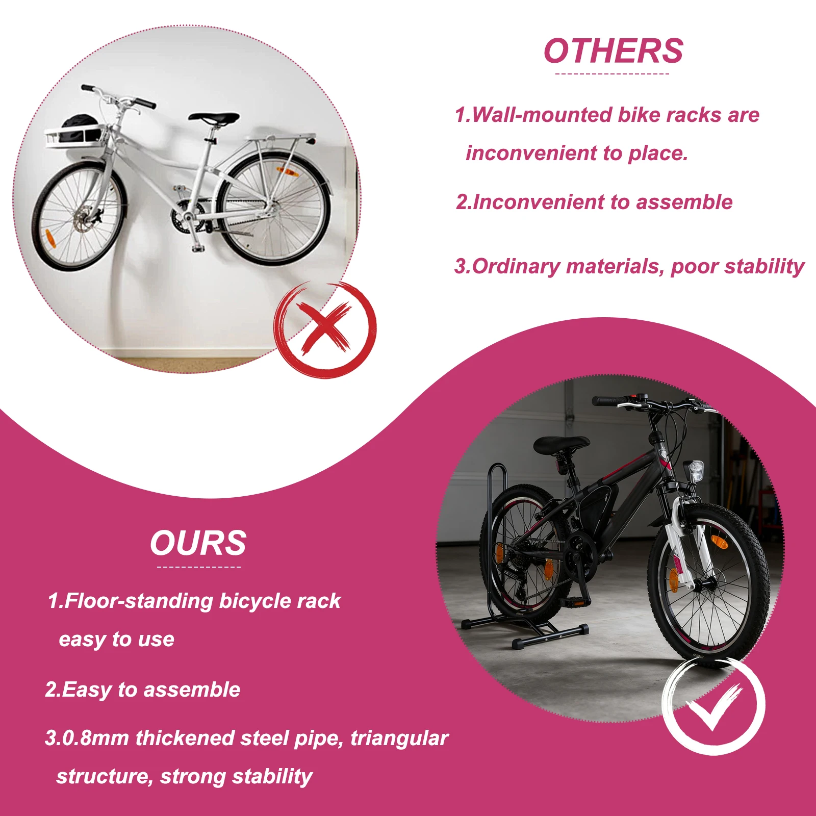 2-in-1 Freistehender Fahrradständer und Ausstellungsständer, L-förmiger Mountainbike-Ständer, vertikaler Fahrradhalter und -ständer aus Stahl für Garage und Heimlagerung – Detail 11