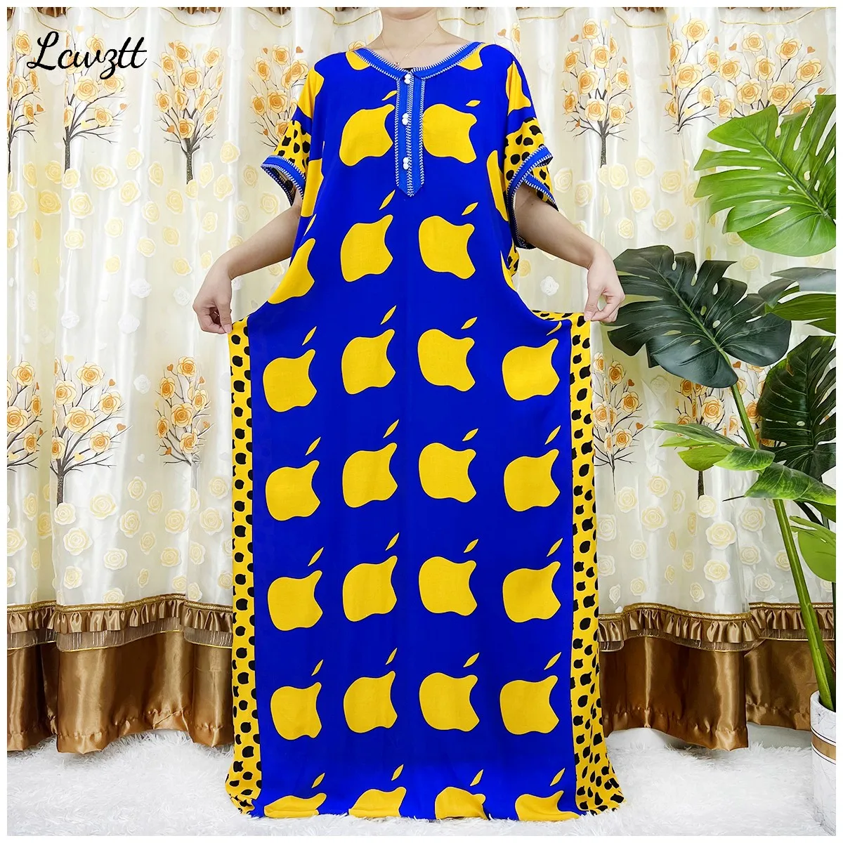 2024 New Style Short Sleeve 2Pieces African Dashiki Floral Printing Loose Cotton Caftan Lady Summer Maxi Casual Dresses Vestidos