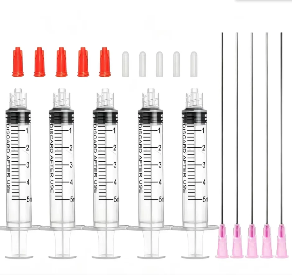 5ml Luer Lock Industrial Syringe Blunt Needles & Sealing Caps Liquid Dispenser For Ink Glue Oil Pet Lab Plant