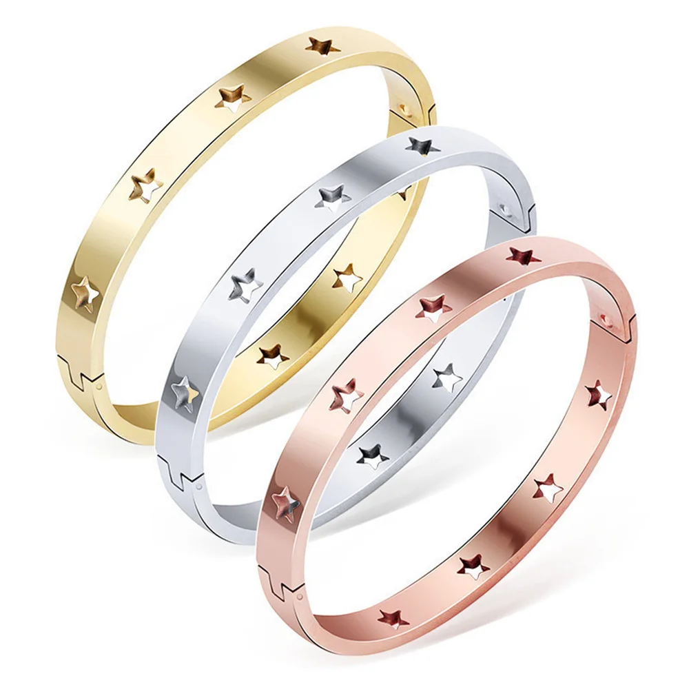 Star hollow Titanium Steel Bracelet For Women Simple Rose Gold Color Men Bracelet Classic Trendy Fashion Jewelry Accessories