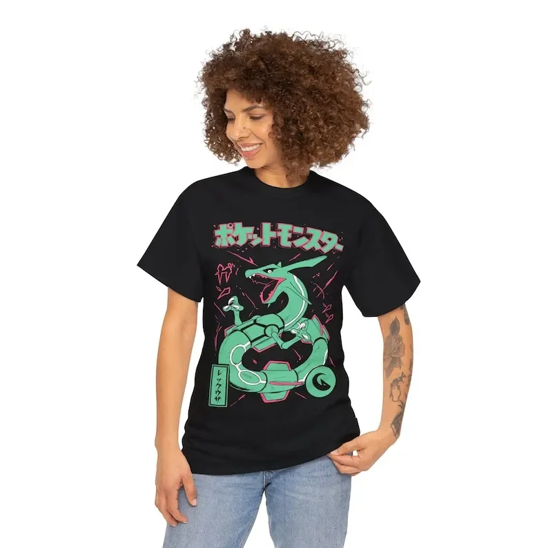 Rayquaza tee! Perfect for a Gift, Present, Holiday, Birthday! Japanese Anime , Black Shirt All Size