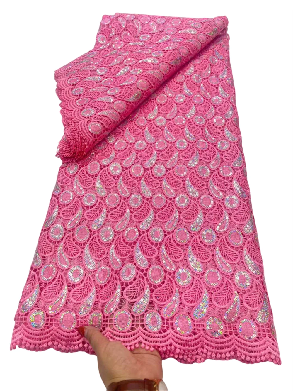 

Red High Quality Cord Guipure Lace Fabric 2026 Sequins Knitted African Lace Fabric Nigerian Water Soluble Party Dress For Women