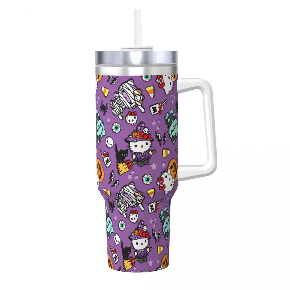 

Stainless Steel Tumbler Hello Kitty Halloween 2024 Mug Cup With Straws Travel Cold Drink Water Bottle Portable Large Thermal Cup