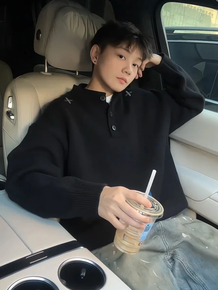 

Мужской вязаный свитер Bla Henry с вышивкой, осенне-зимний, свободного кроя, с длинными рукавами, для ношения поверх одежды, базовый, для ношения под одеждой