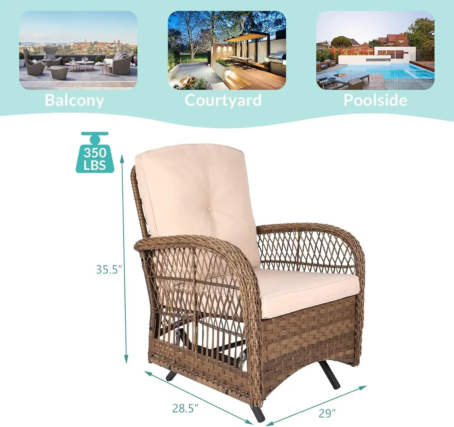 

Patio Wicker Rocking Glider Set, All-Weather Outdoor Rattan Patio Rocking Chairs of 2, Patio Conversation Set