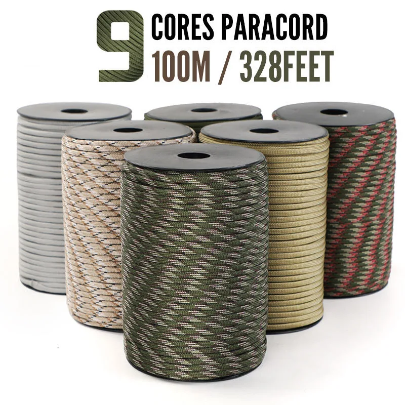 9 Core 650lb Paracord 100m Dia.4mm Military Standard Parachute Rope Tent Lanyard Accessories For Survival Bracelet DIY Making