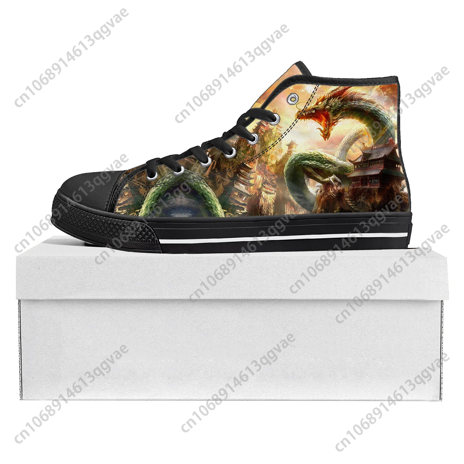 Dragon Pattern Design High Top High Quality Sneakers Mens Womens Teenager Canvas Sneaker Custom Made Shoe Casual Couple Shoes