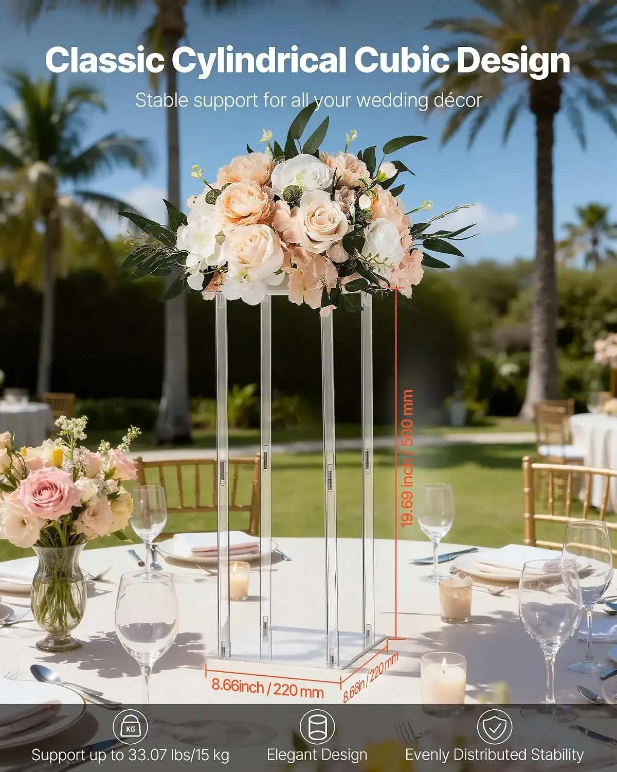 Wedding Flower Stand, 10PCS 19.69-inch Column Flower Stand, Floral Stands with Acrylic Laminate, Cylindrical Cubic Floral Displa