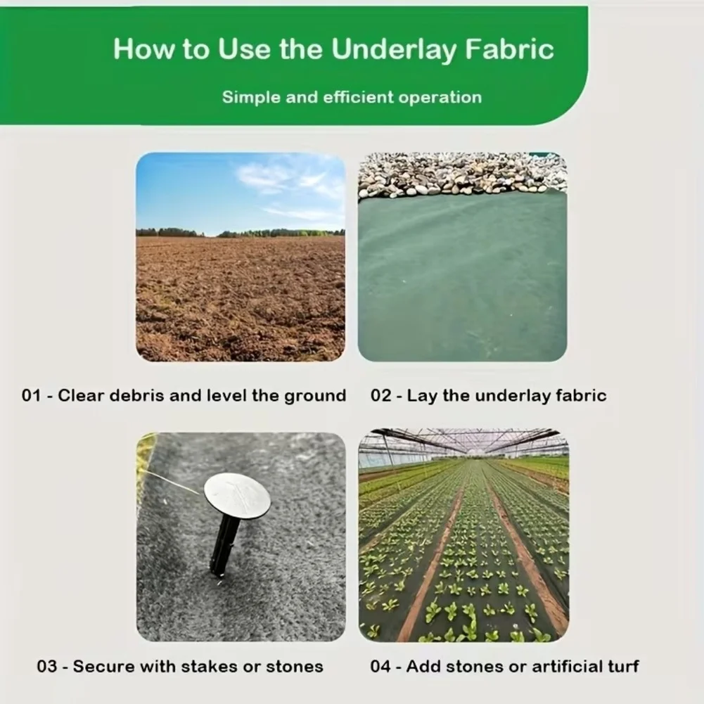 Non Woven Grass Barrier Fabric 100 cm x 600 cm UV Stabilized Suppressor with 6 Ground Staples for Vegetable Beds
