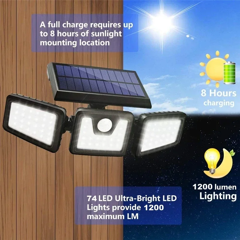 Three Head LED Solar Wall Lamp Outdoor Human Body Sensing Lamp Street Lamp Split Solar Courtyard Lamp