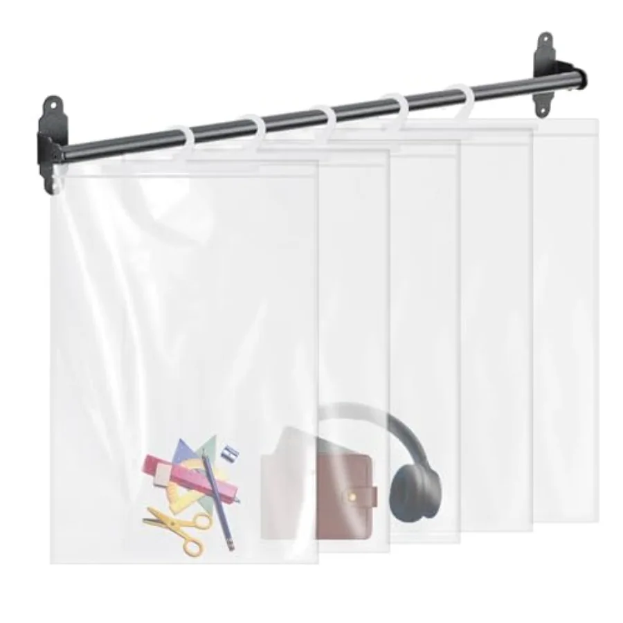 

24 Pcs Hanging Storage Bags Large Hook 14 x 21 Inches Clear Hanging Book with Hook Bags for Classroom Pouch for Home Library Sc