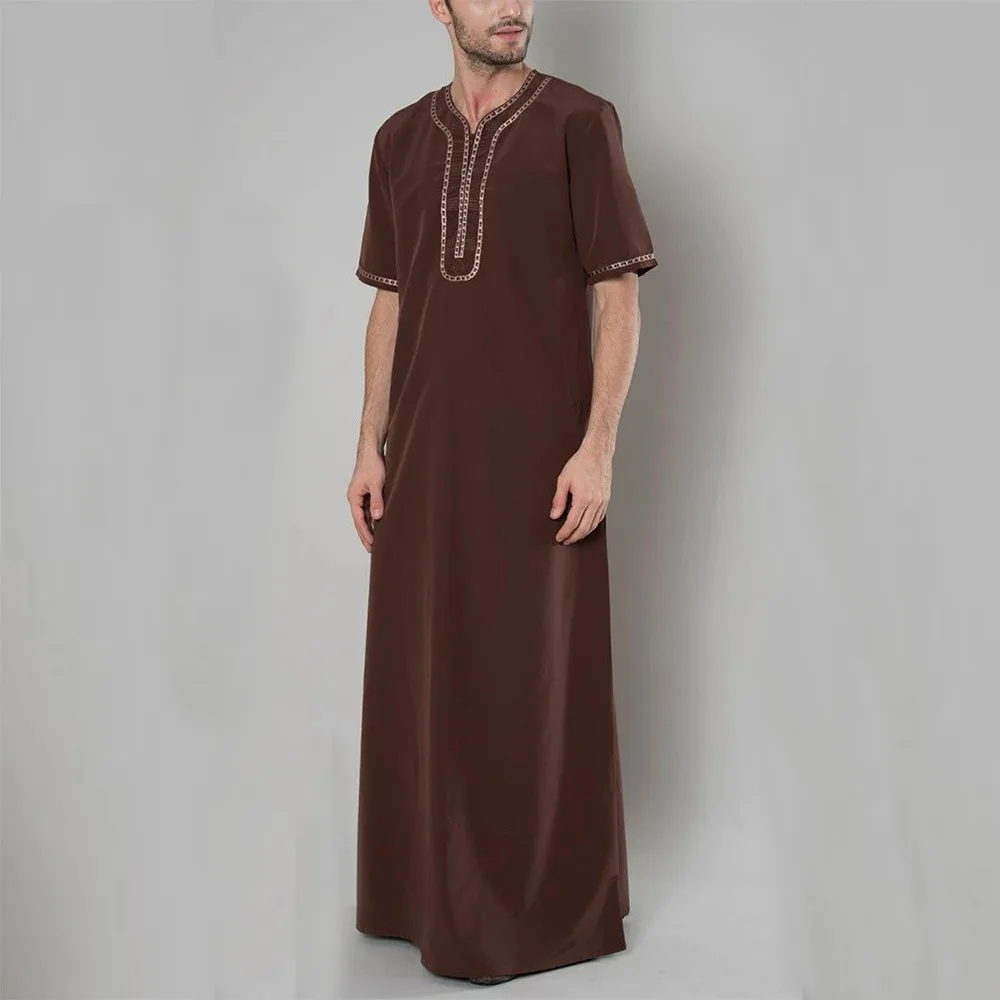 2022 Arab Muslim Shirt Embroidered Short Sleeve Men's National Style Robe Suit