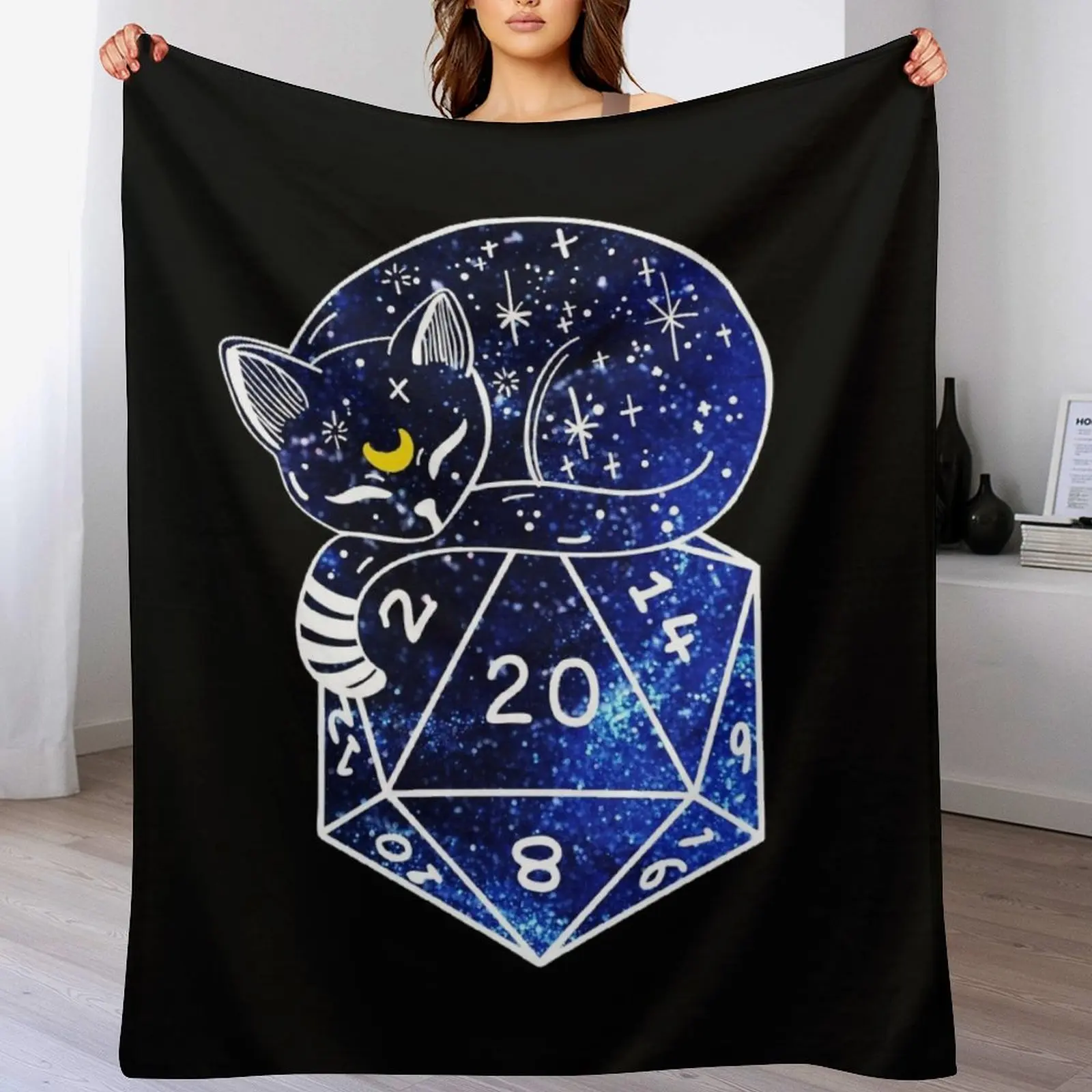 D20 CAT: Starry dnd dice Throw Blanket funny gift Soft Luxury St Blankets