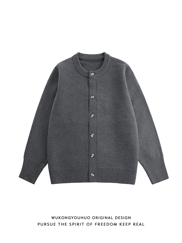 

Осенний ленивый ветер, повседневный универсальный вязаный свитер, куртка, мужской и женский простой однотонный кардиган с круглым вырезом, свитер