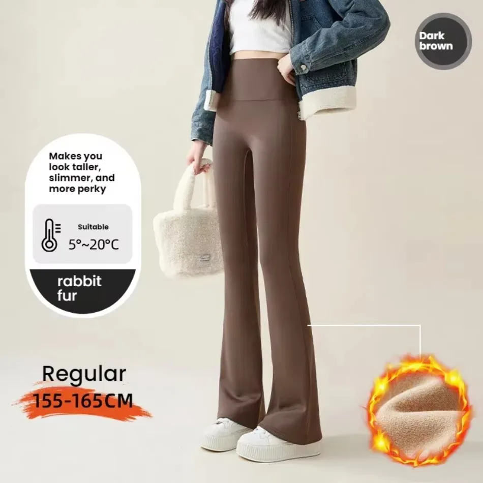 Winter-Leggings mit hoher Taille und ausgestelltem Bein für Damen, mit Fleece-Futter, Bauchkontrolle, Po-Lifting-Effekt, Yoga-Hose, dehnbare Freizeithose, Damenbekleidung – Detail 5