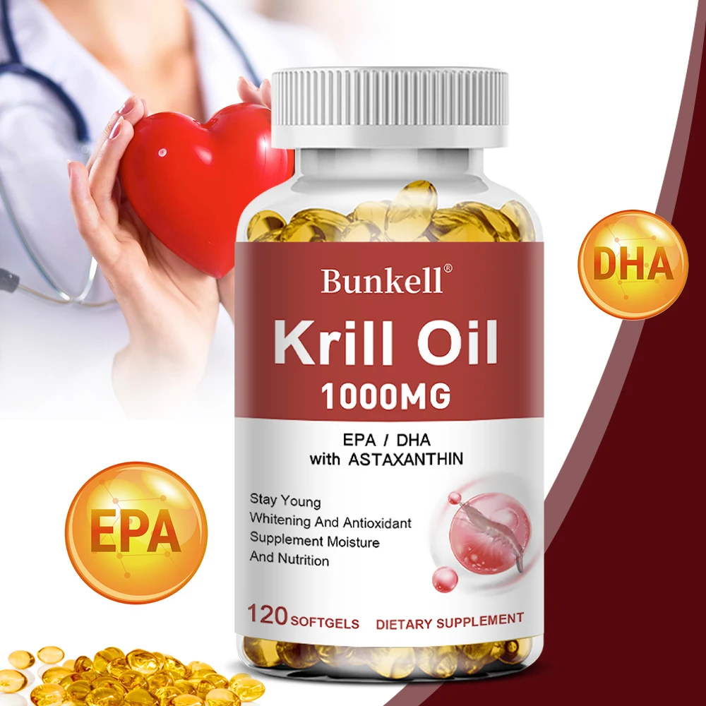 Aceite de Krill Omega-3 - Rico en DHA y EPA - Apoya la salud del cerebro y del sistema nervioso, apoya la salud cardiovascular y de la piel