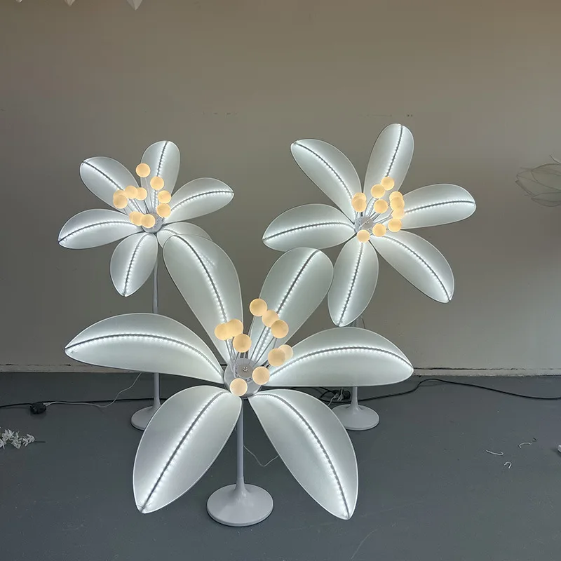 OUFULA Modern White Lily Wedding Lamp LED Light for Party Stage Road Lead Little Fresh Flower Background Decoration