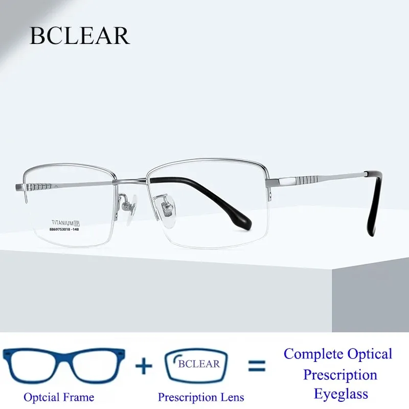 BCLEAR Pure Titanium Square Prescription Glasses Half Rim Ultra-Light Classic Eyewear for Men Women Myopia Reading 2025 Desgin