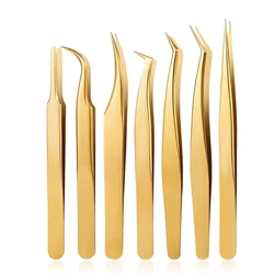 1PC Eyelash Extension Tweezers Lash Tweezer Applicator Extension Supplies Volume Professional Eyebrow Eyelash Gold Tweezers