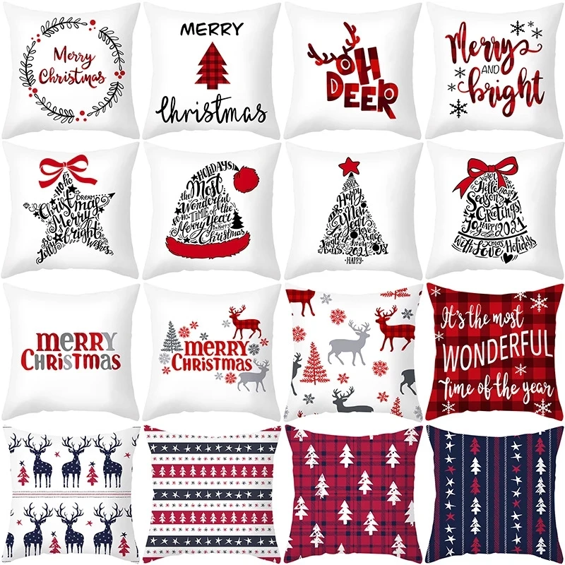 Christmas Cushion Cover Merry Christmas Decor for Home 2024 Navidad Pillowcase Cristmas Ornaments Xams Gifts New Year Decor 2025