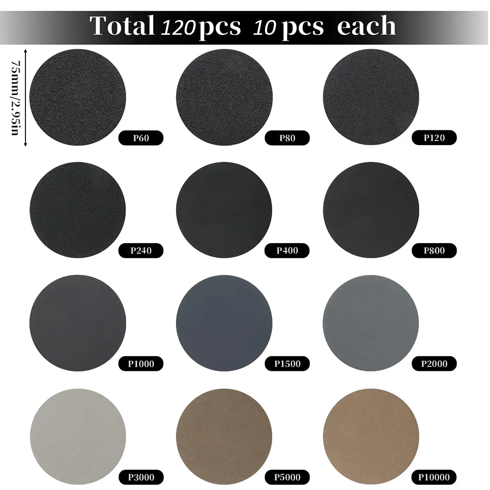 133개 3인치 75MM 훅앤루프 사포 키트 헤드라이트 복원 키트 훅앤루프 광택 패드 자동차 목재용 로터리 도구 포함
