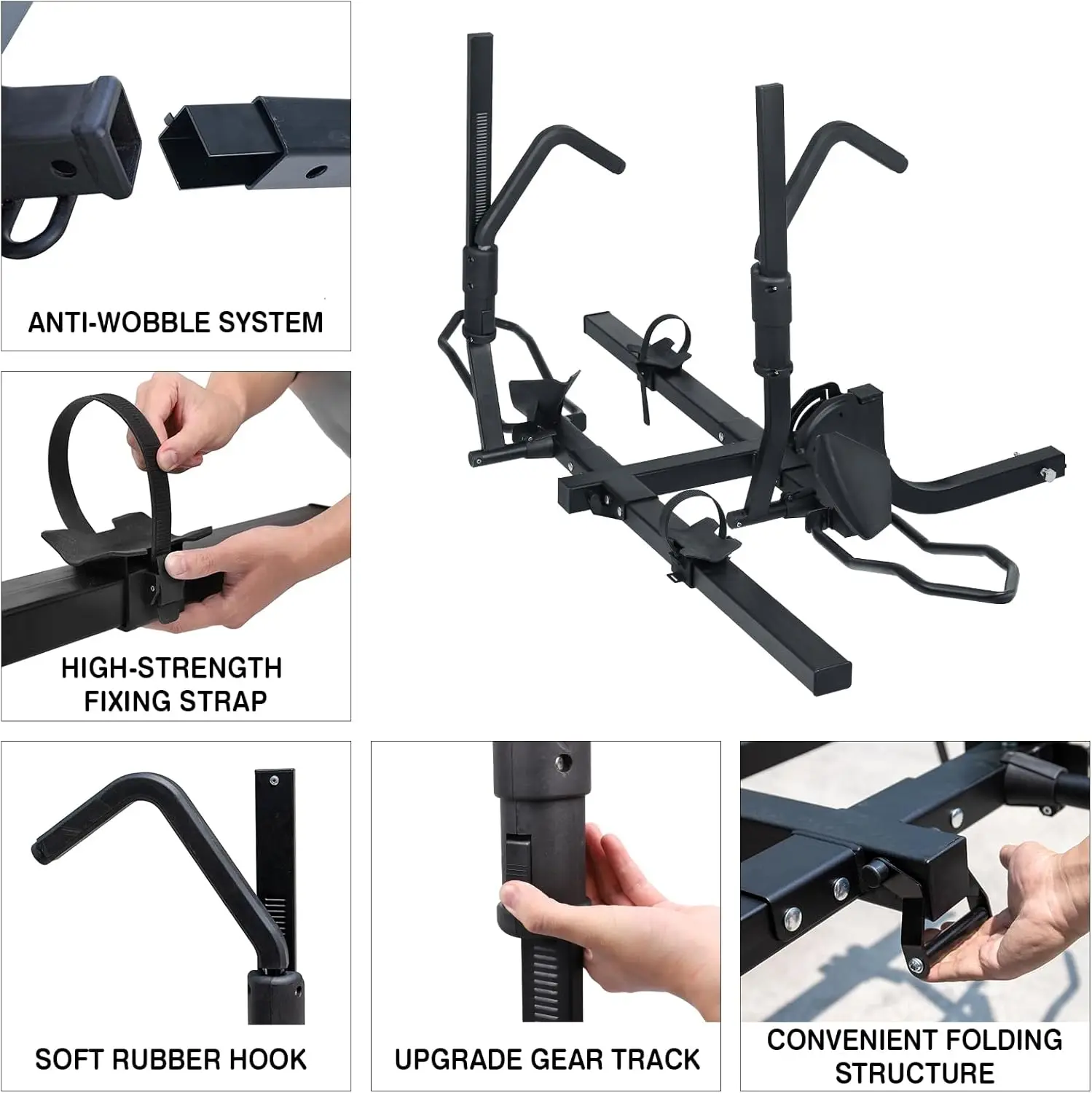 Portabiciclette con gancio da 2", trasporta 2 biciclette fino a 75 libbre ciascuno per pneumatici standard, grassi e biciclette elettriche - Resistente, pieghevole