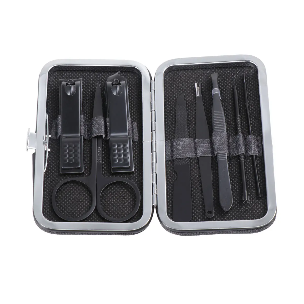 8pcs Stainless Steel Manicure Set Nail Cutter Tool For Pedicure Grooming Eyebrow Shaping Ear Cleaning Kit With Case Black