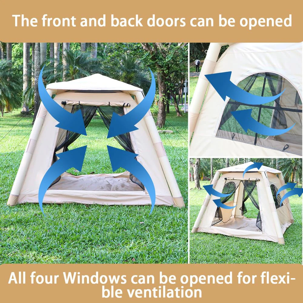 Inflatable Camping Tent 4-6 Person 4-Season Portable with Pump Easy Setup Waterproof UV-Proof Oxford