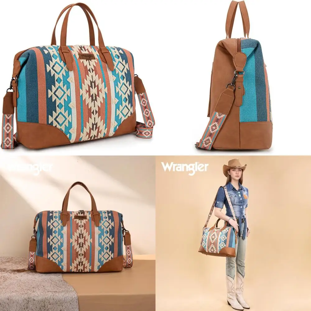 حقيبة من القماش الخشن للنساء - حقيبة سفر لعطلة نهاية الأسبوع باللون البني مع لمسة مصممة