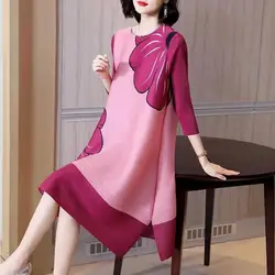 2023 Dress Fashion Pleated New Foreigner Printed Large Women's Wear long dresses with sleeve  Loose Fit