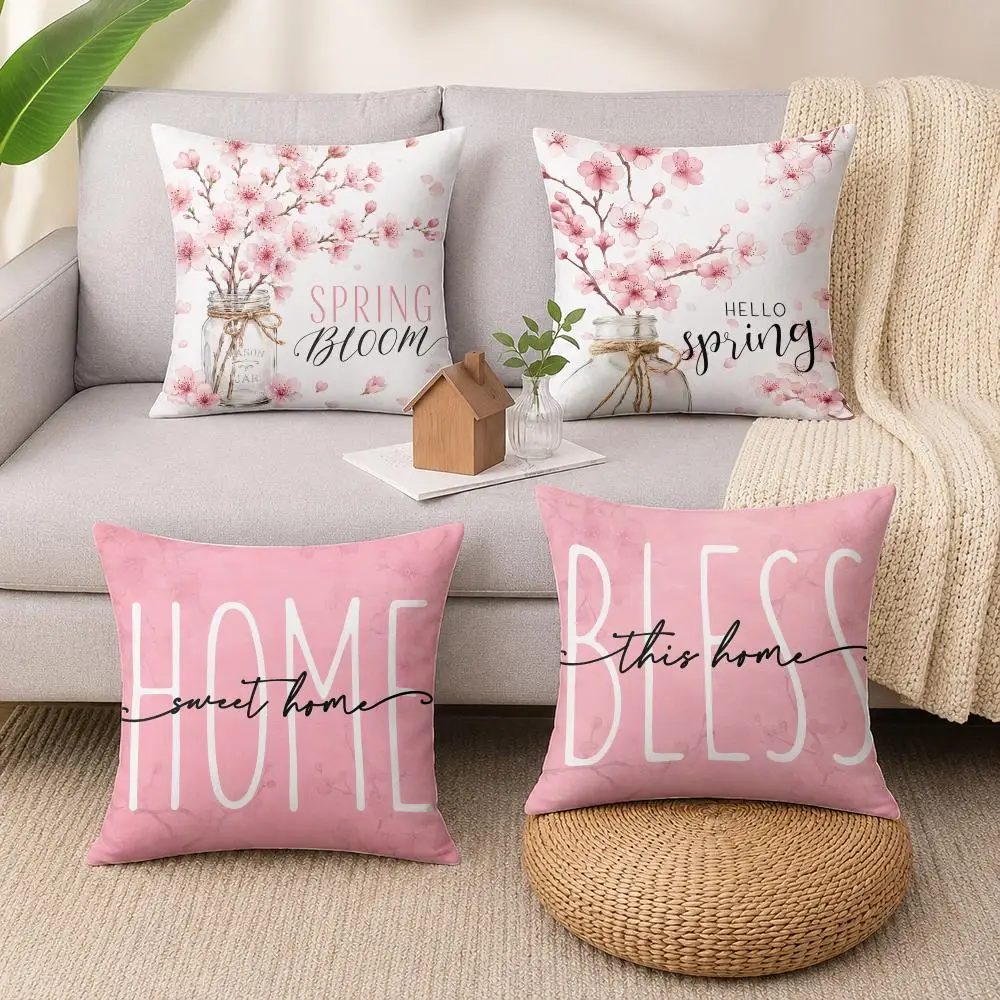 Cherry Blossom Joy Cushion Cover Luxury Soft Plush Short Fur Cushion Case Warm Cozy Sofa Bed Decorative Home Accent